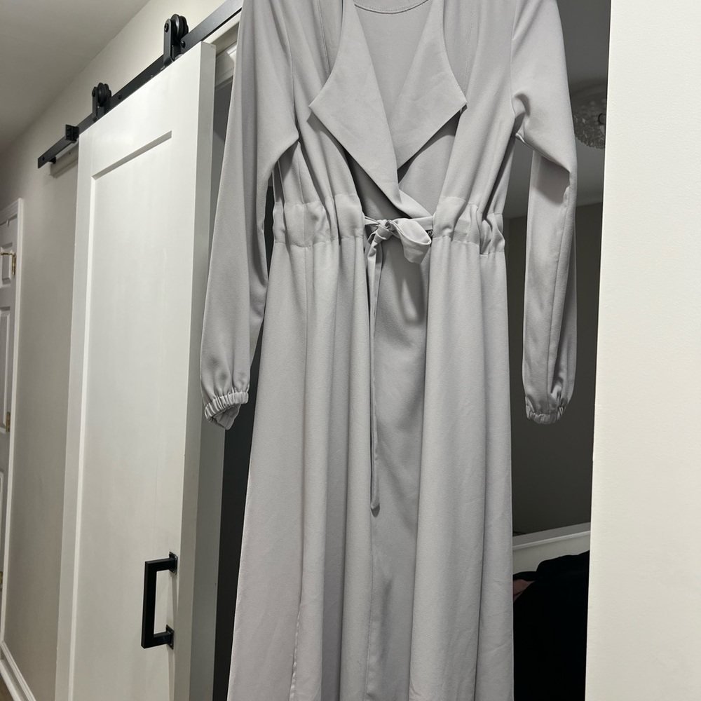 Elegant Gray Long Sleeve Duster Coat